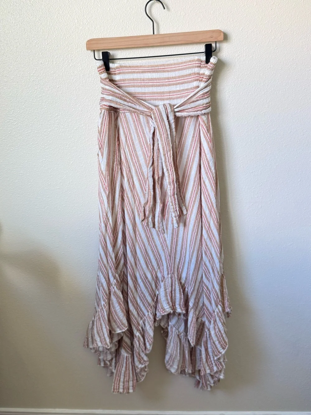 Free People One Striped Ruffle Hem Maxi Skirt